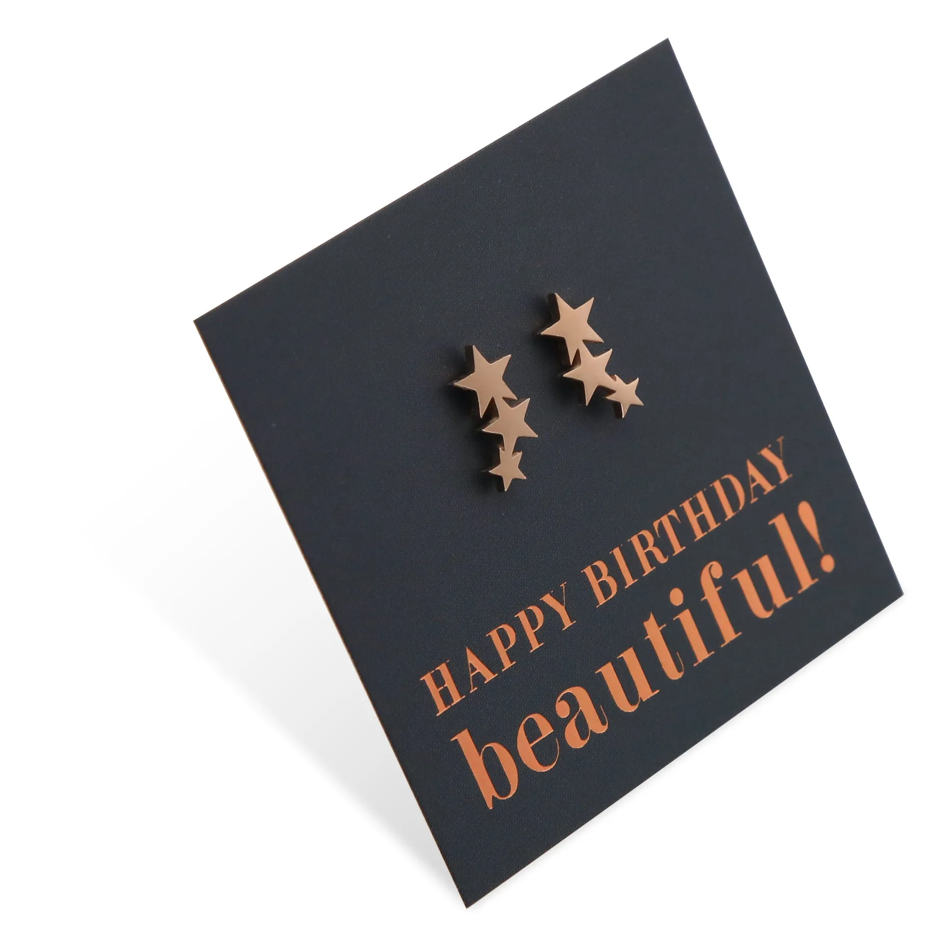 Stainless Steel Earring Studs - Happy Birthday Beautiful - HANGING STARS