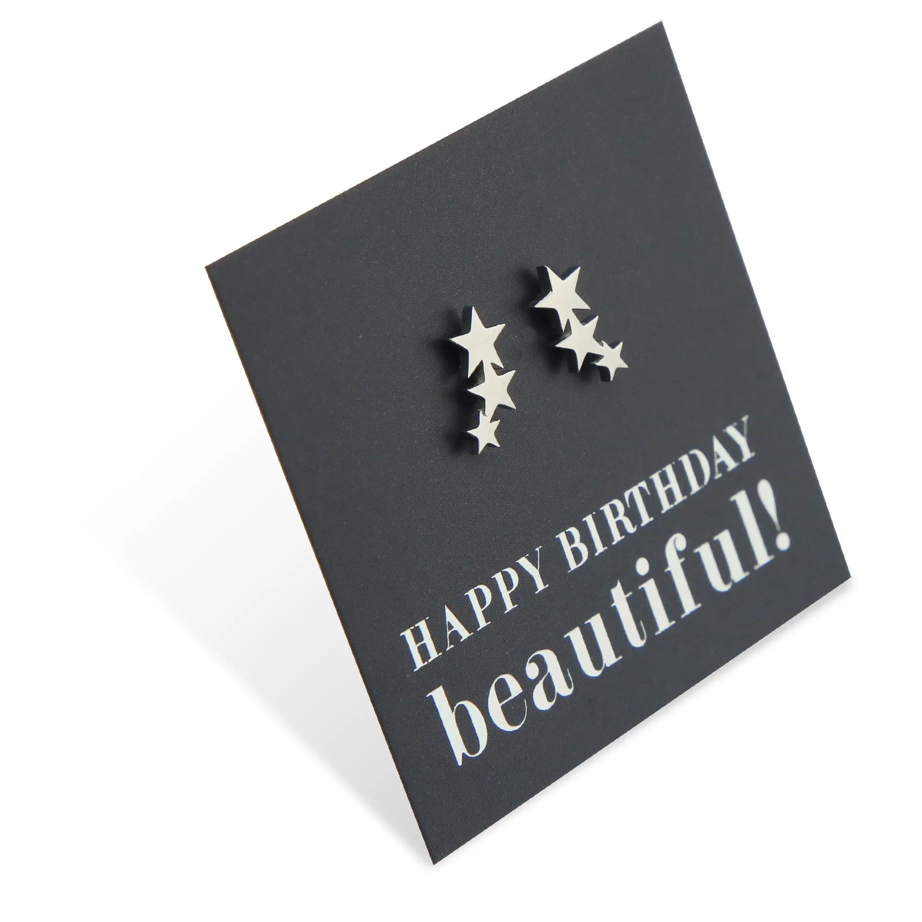 Stainless Steel Earring Studs - Happy Birthday Beautiful - HANGING STARS