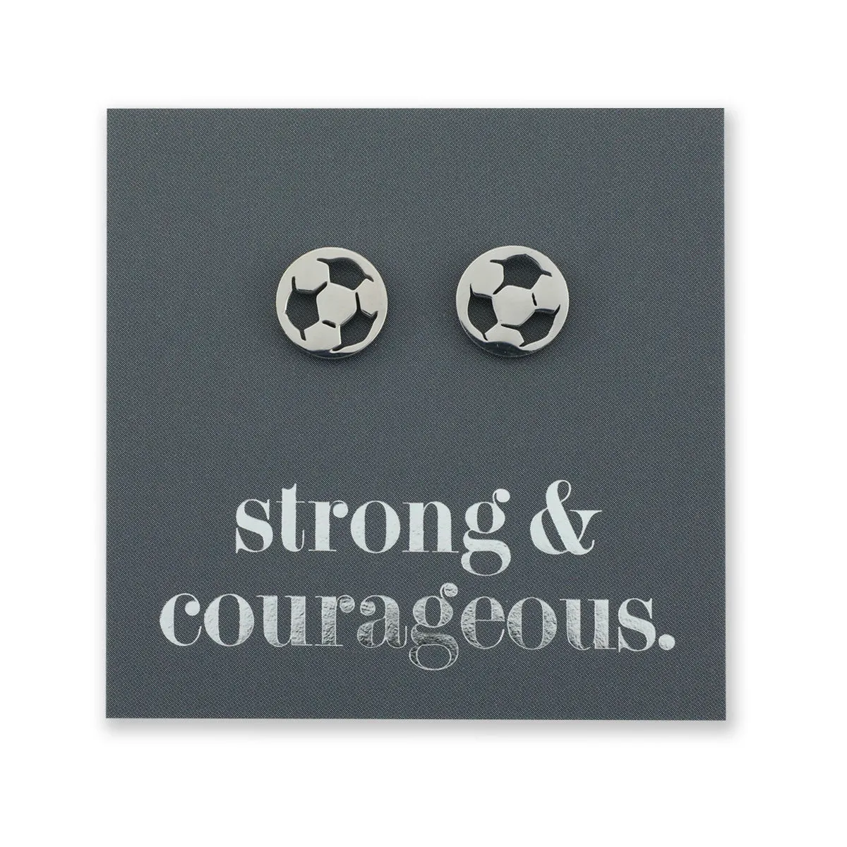 Stainless Steel Earring Studs - Strong & Courageous - SOCCER BALLS