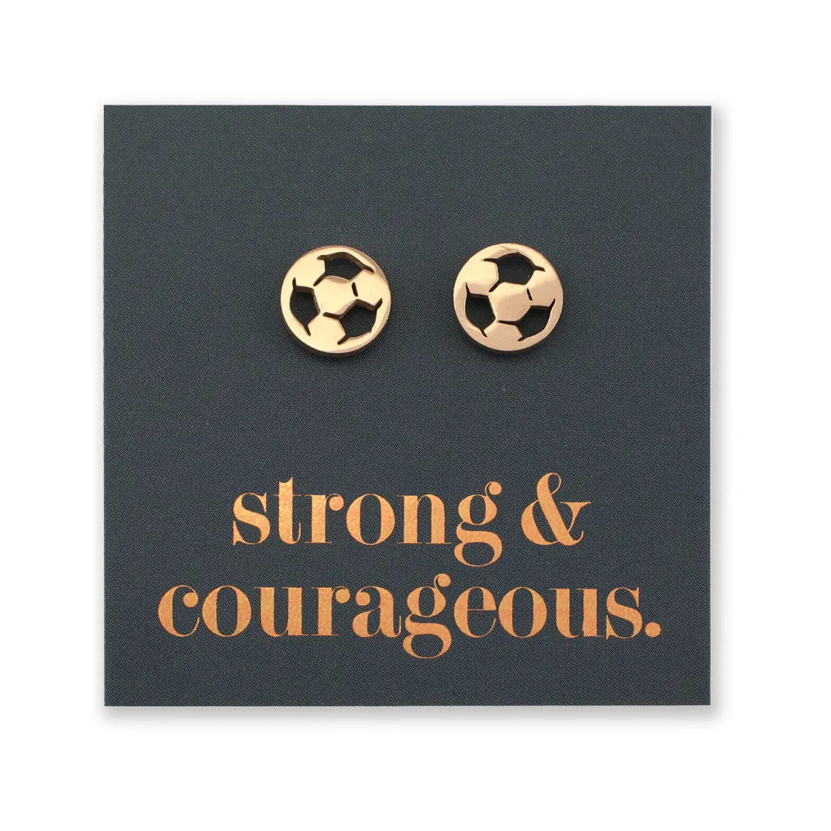Stainless Steel Earring Studs - Strong & Courageous - SOCCER BALLS