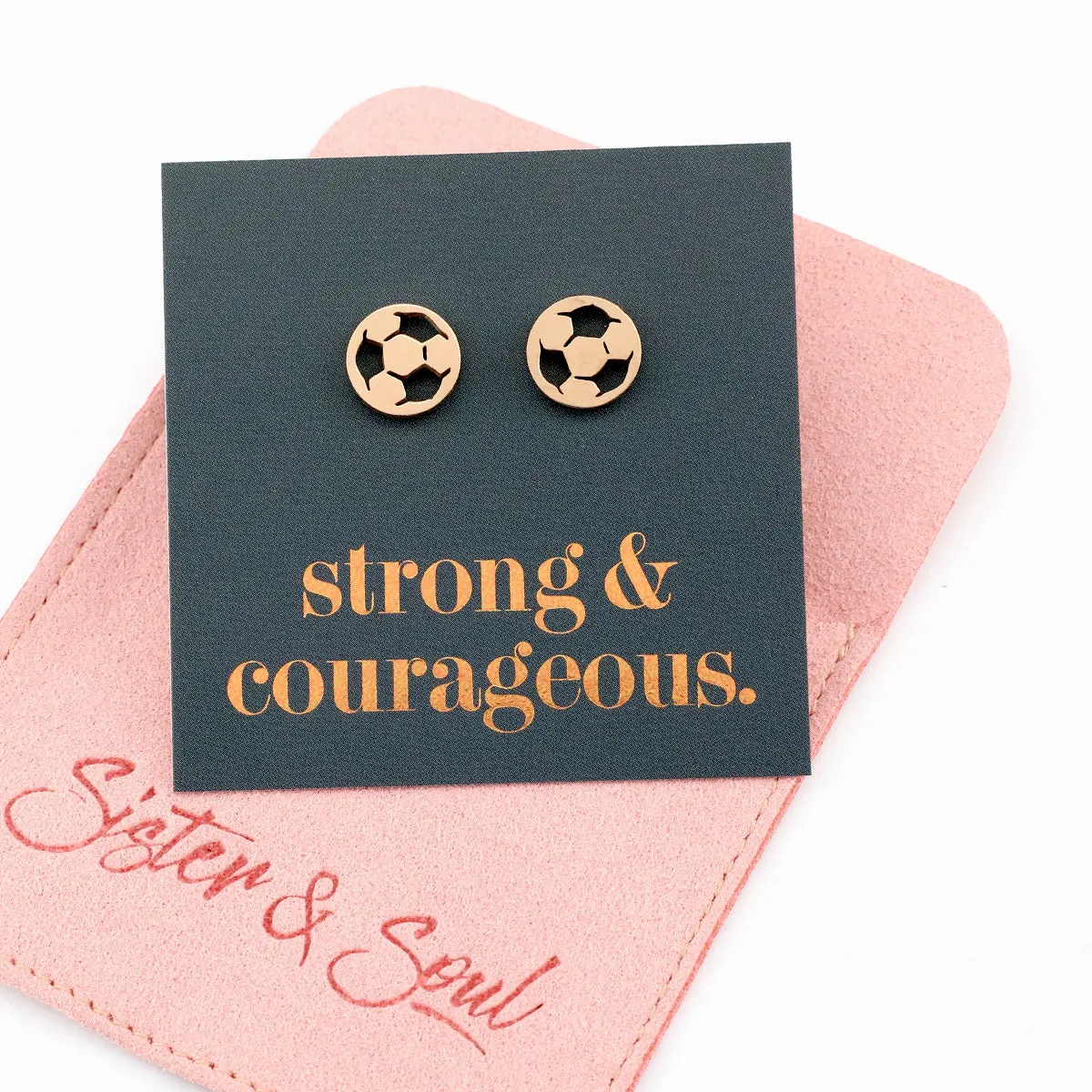 Stainless Steel Earring Studs - Strong & Courageous - SOCCER BALLS