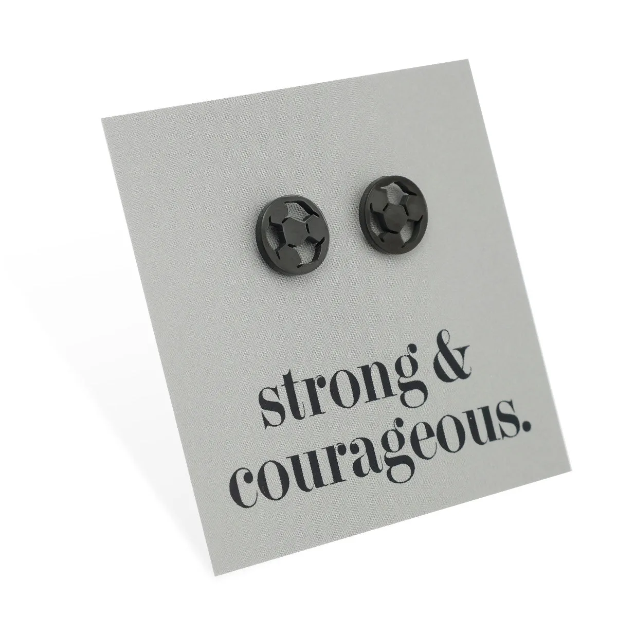 Stainless Steel Earring Studs - Strong & Courageous - SOCCER BALLS