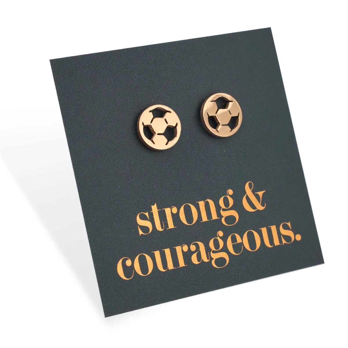 Stainless Steel Earring Studs - Strong & Courageous - SOCCER BALLS