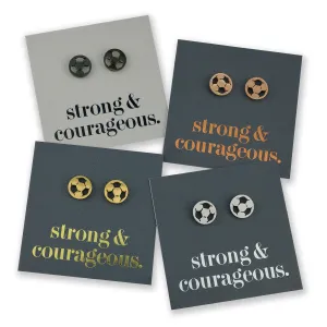 Stainless Steel Earring Studs - Strong & Courageous - SOCCER BALLS