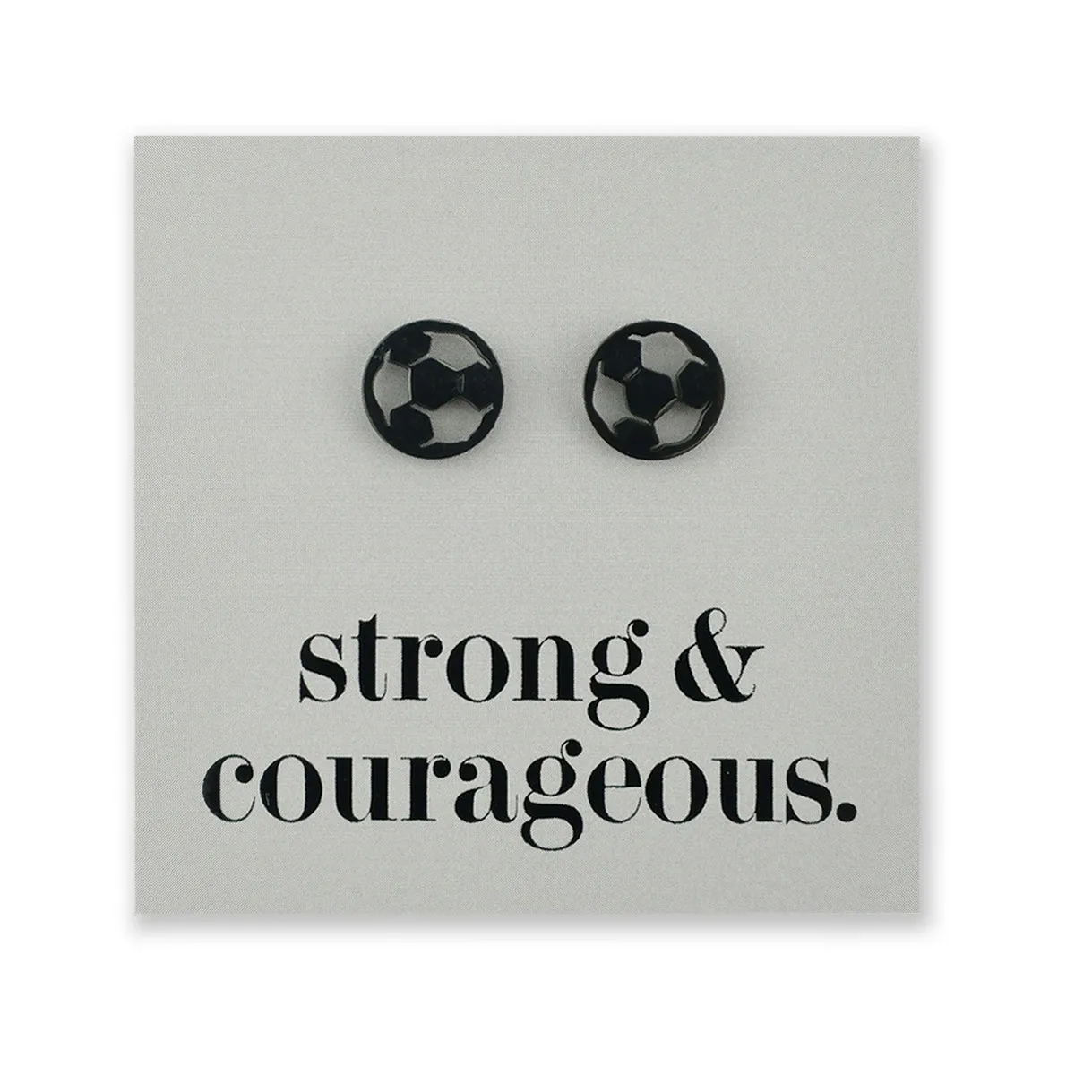 Stainless Steel Earring Studs - Strong & Courageous - SOCCER BALLS
