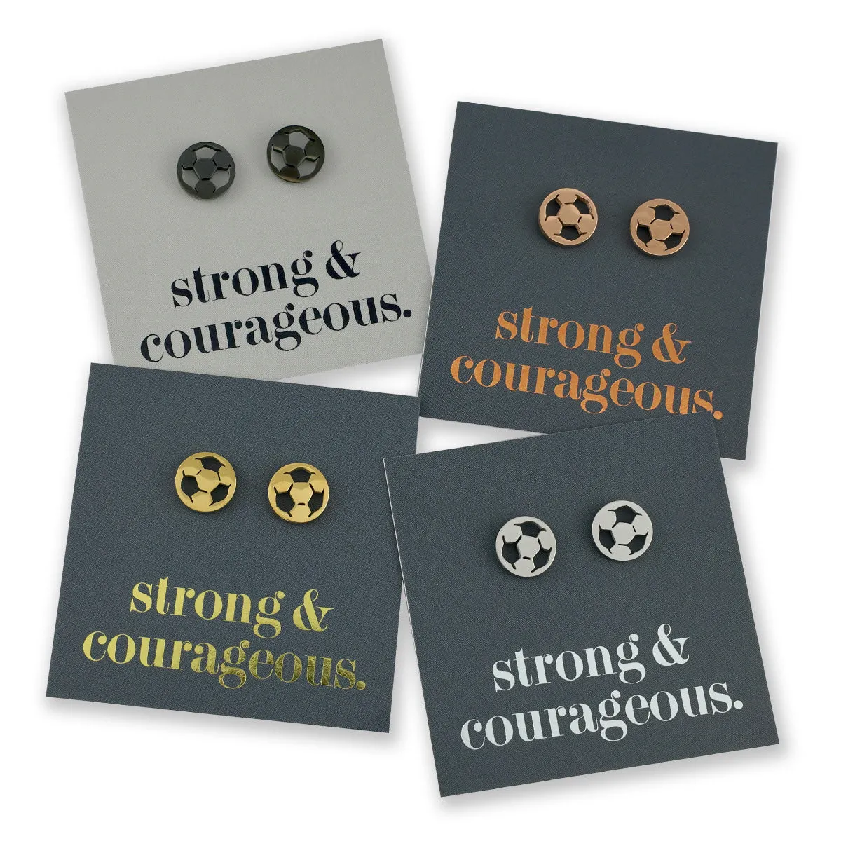 Stainless Steel Earring Studs - Strong & Courageous - SOCCER BALLS