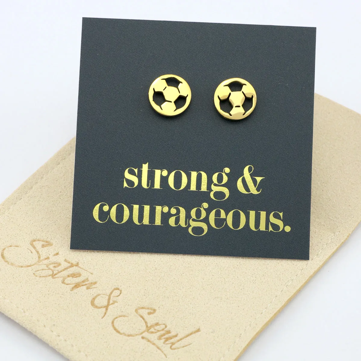 Stainless Steel Earring Studs - Strong & Courageous - SOCCER BALLS