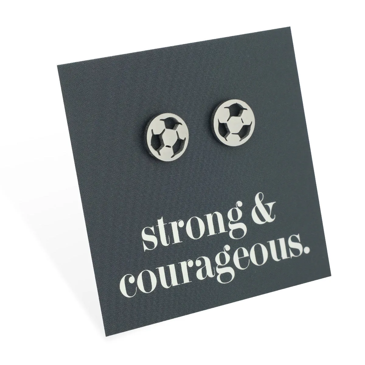 Stainless Steel Earring Studs - Strong & Courageous - SOCCER BALLS