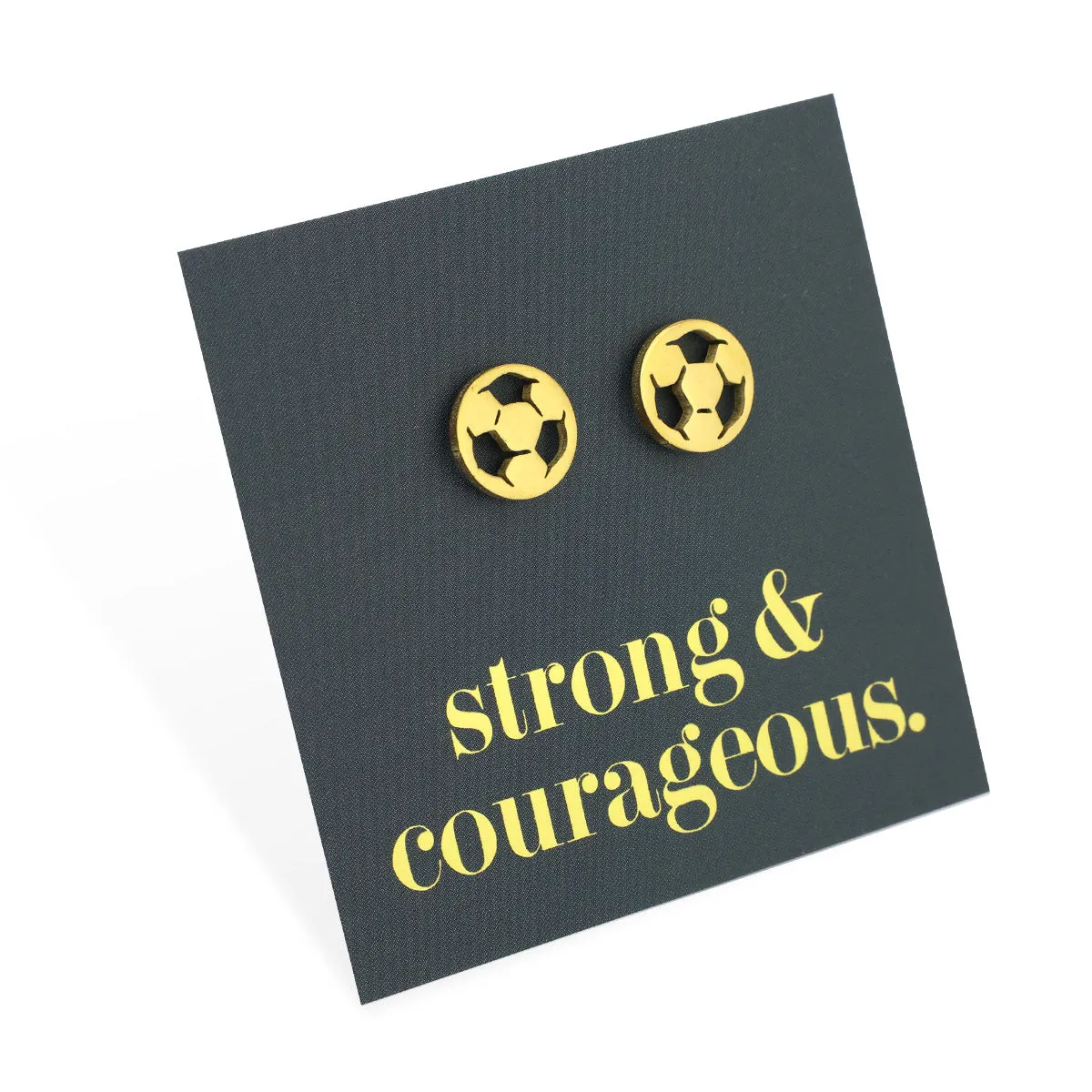 Stainless Steel Earring Studs - Strong & Courageous - SOCCER BALLS