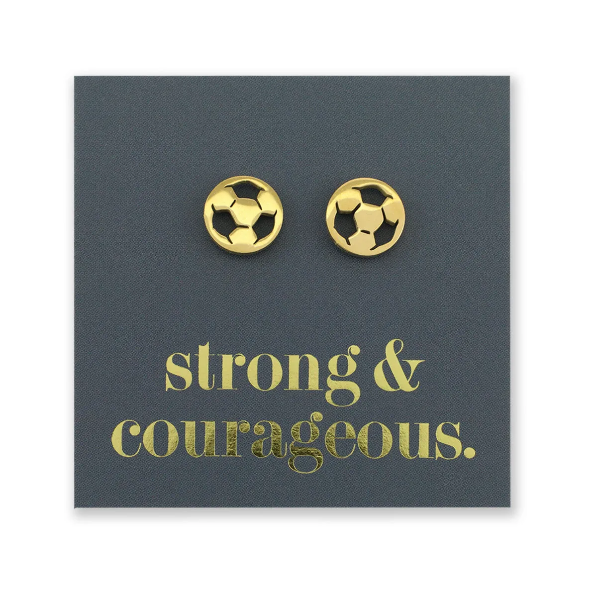 Stainless Steel Earring Studs - Strong & Courageous - SOCCER BALLS