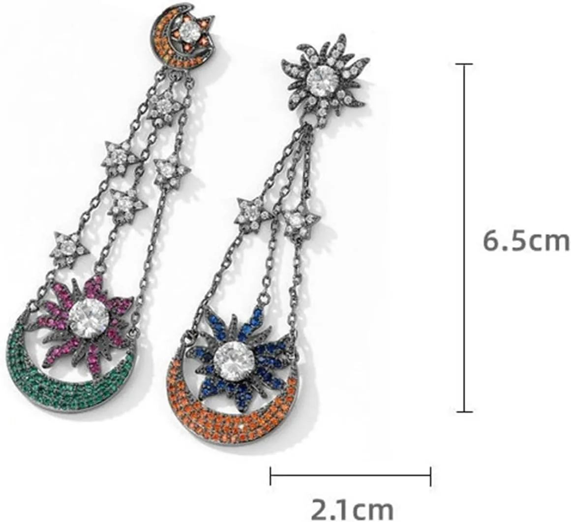 Star Earrings Star And Moon Asymmetrical Long Tassel Earrings