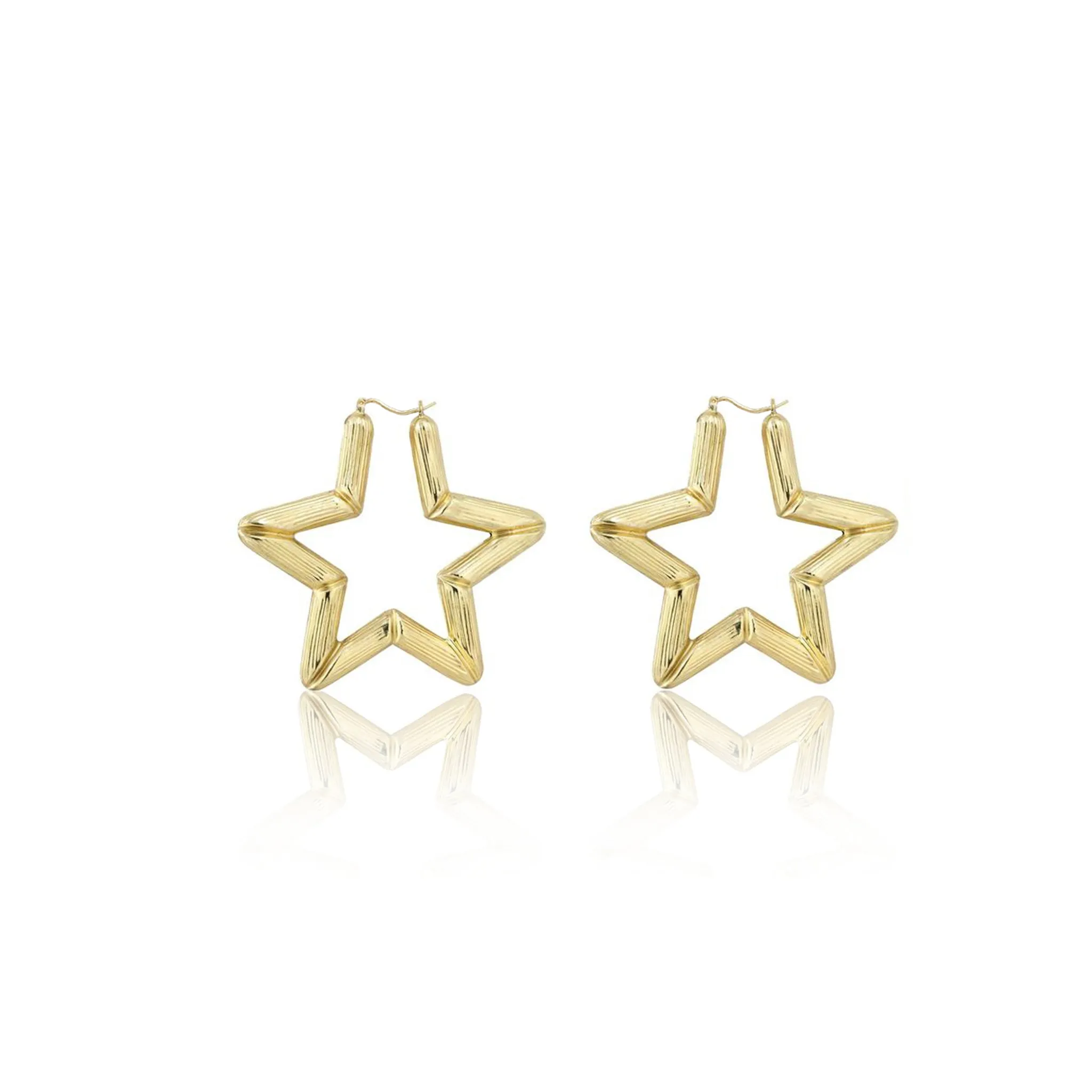 Star Shaped Bamboo Hoop Earrings (10K)