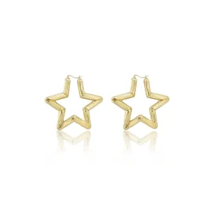 Star Shaped Bamboo Hoop Earrings (10K)