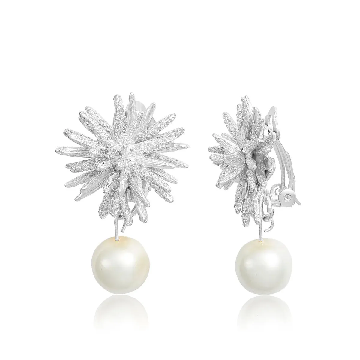 Starburst X Pearl Clip Earrings
