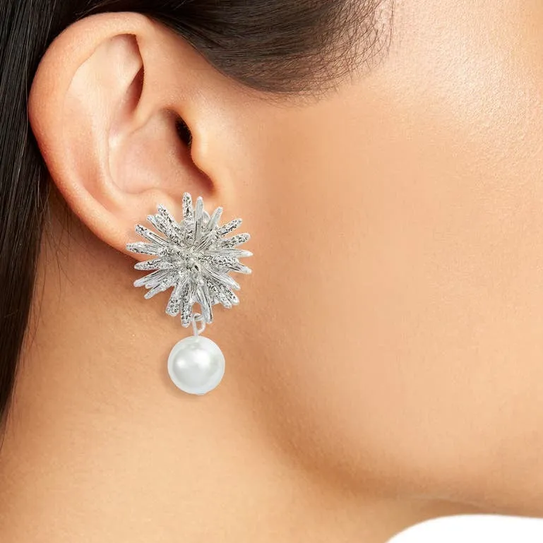 Starburst X Pearl Clip Earrings