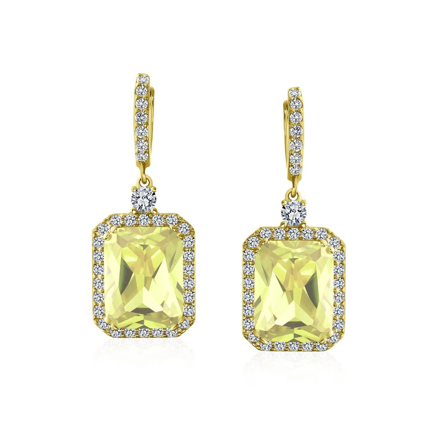 Statement Fashion Emerald Cut CZ Halo Dangle Chandelier Earrings GoldSilver