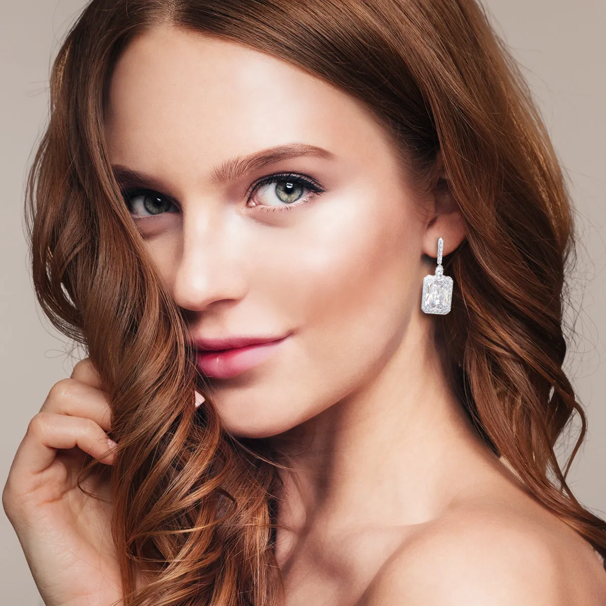 Statement Fashion Emerald Cut CZ Halo Dangle Chandelier Earrings GoldSilver