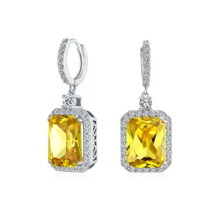 Statement Fashion Emerald Cut CZ Halo Dangle Chandelier Earrings GoldSilver