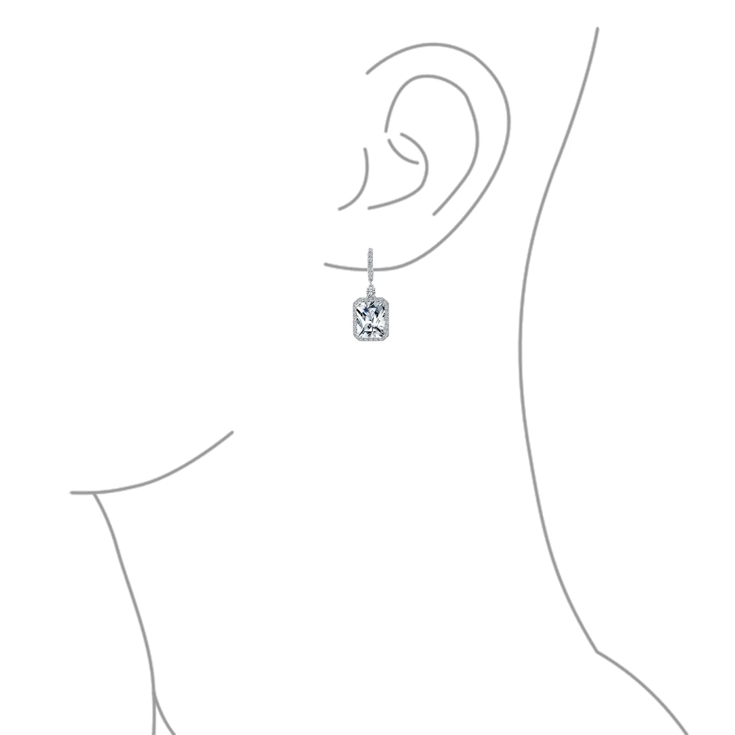 Statement Fashion Emerald Cut CZ Halo Dangle Chandelier Earrings GoldSilver