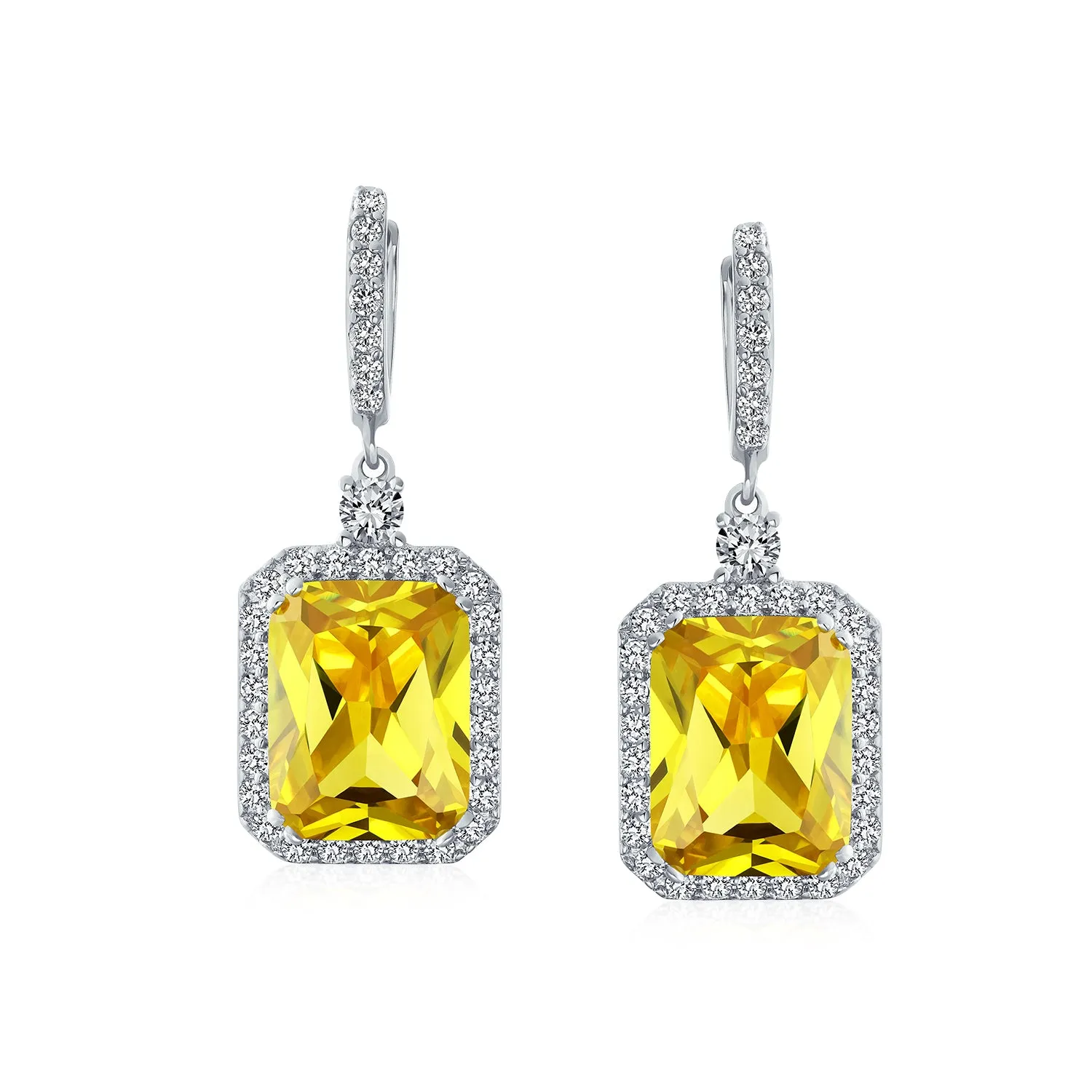 Statement Fashion Emerald Cut CZ Halo Dangle Chandelier Earrings GoldSilver