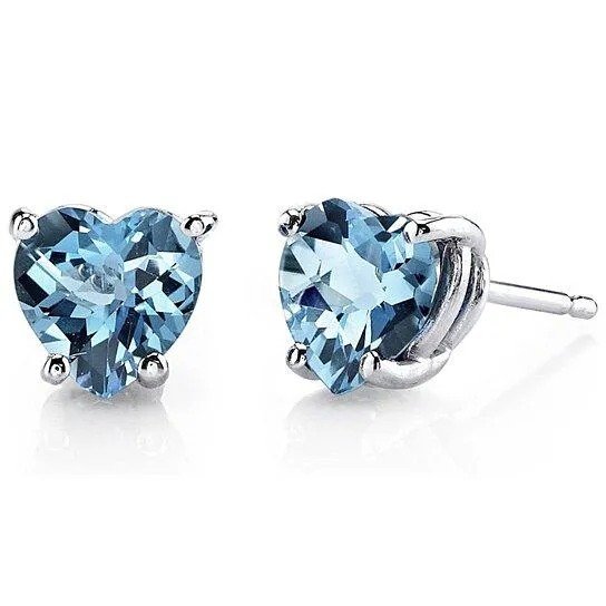 Sterling Silver 2.00 CTTW Blue Topaz Heart Studs