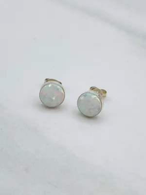 Sterling Silver 8mm Circular Opal Studs