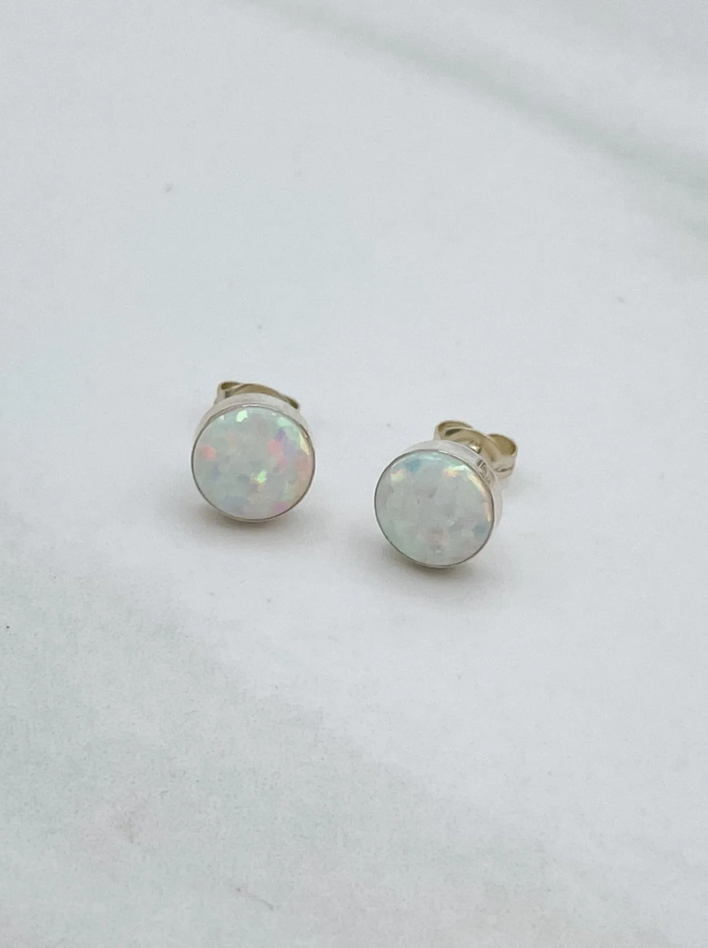 Sterling Silver 8mm Circular Opal Studs