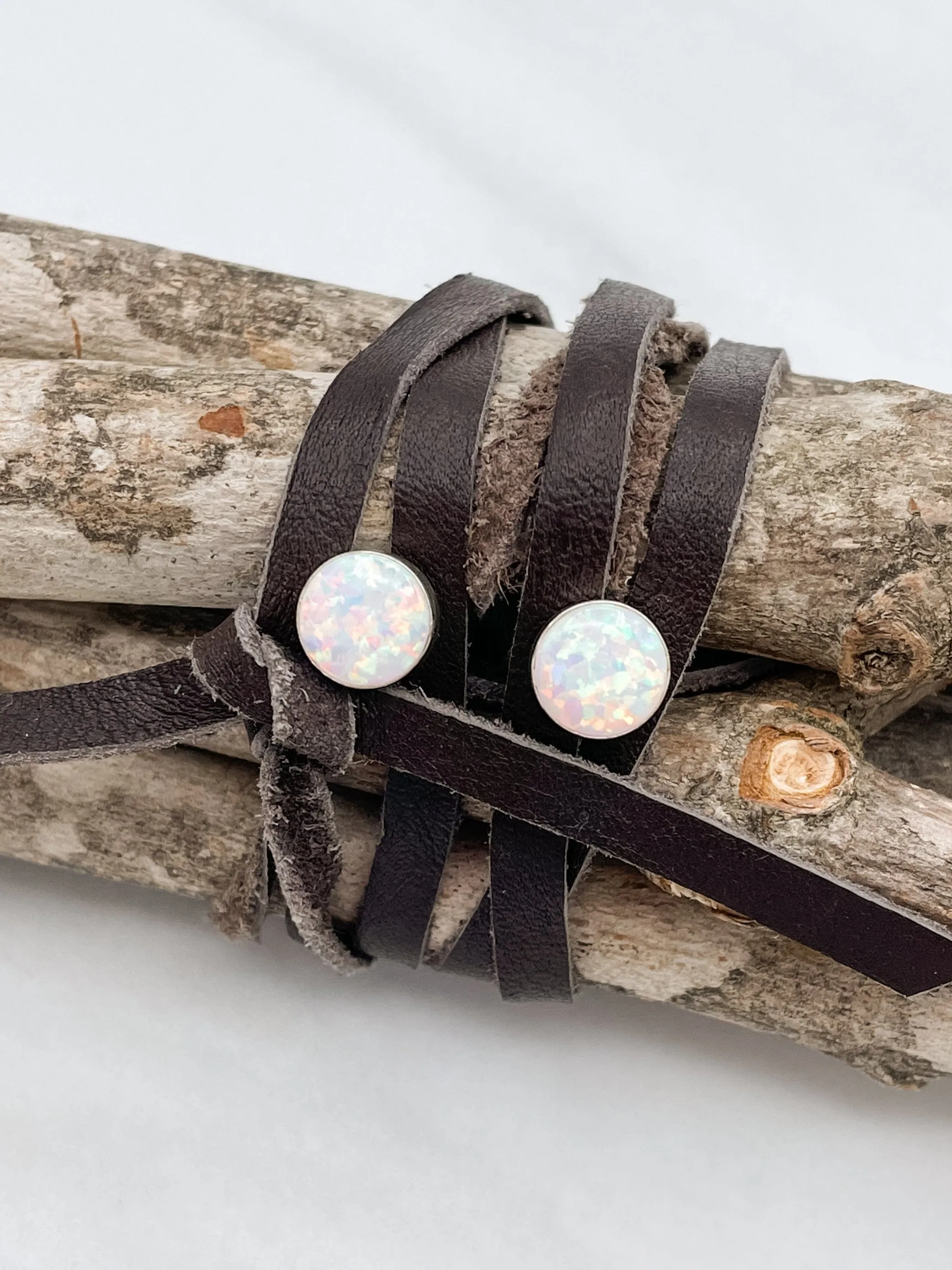 Sterling Silver 8mm Circular Opal Studs