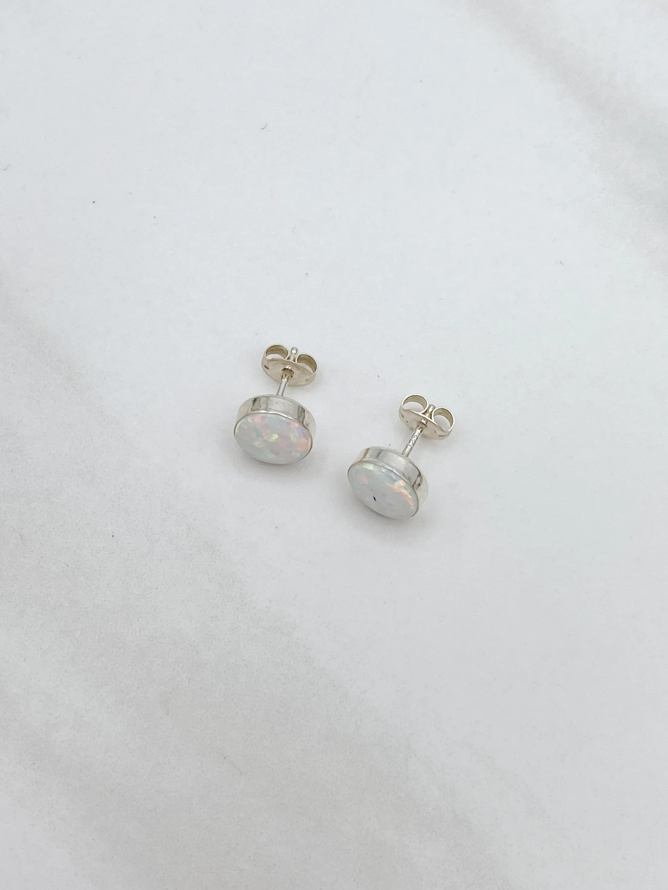 Sterling Silver 8mm Circular Opal Studs