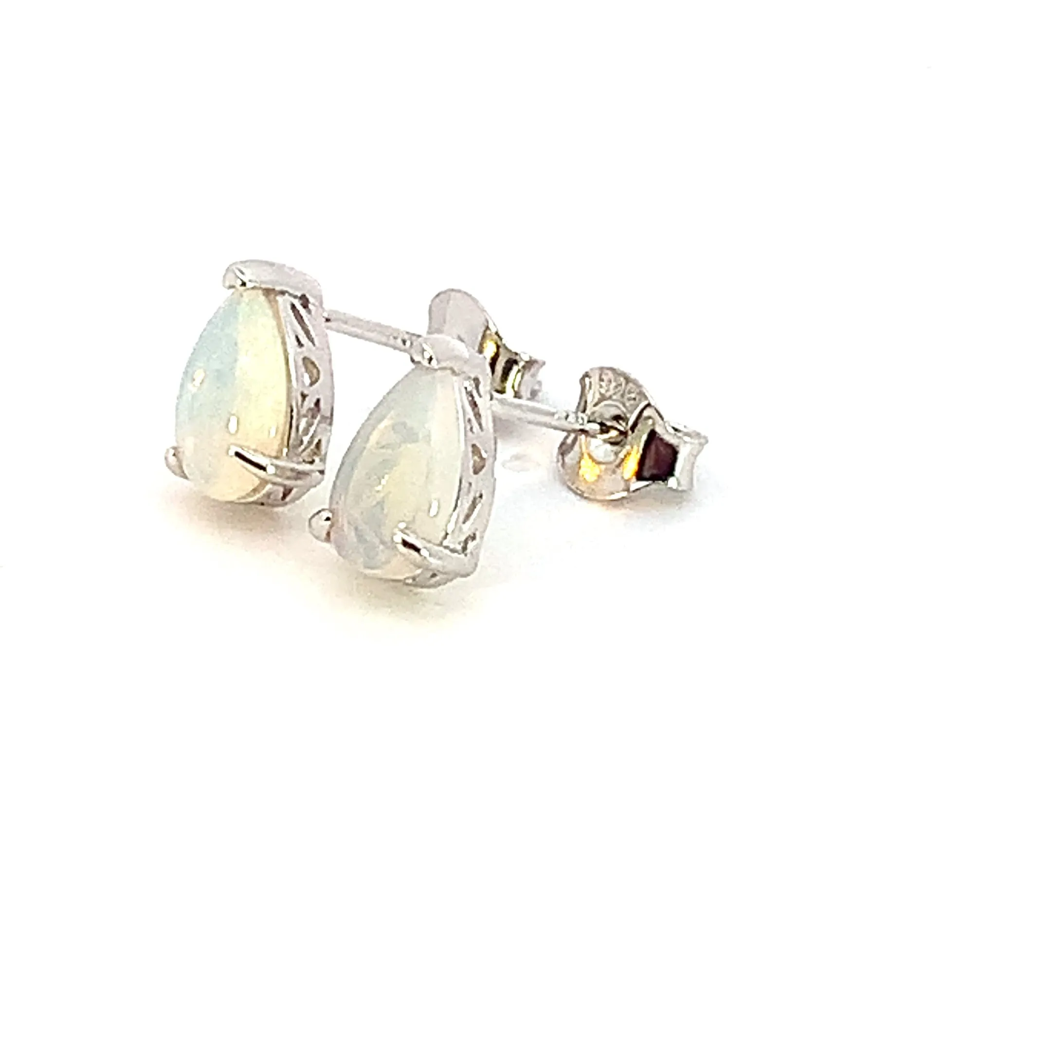 Sterling Silver 8x5mm Pearshape White Opal studs