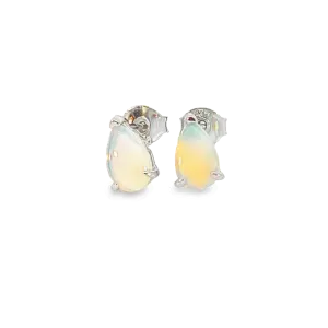 Sterling Silver 8x5mm Pearshape White Opal studs