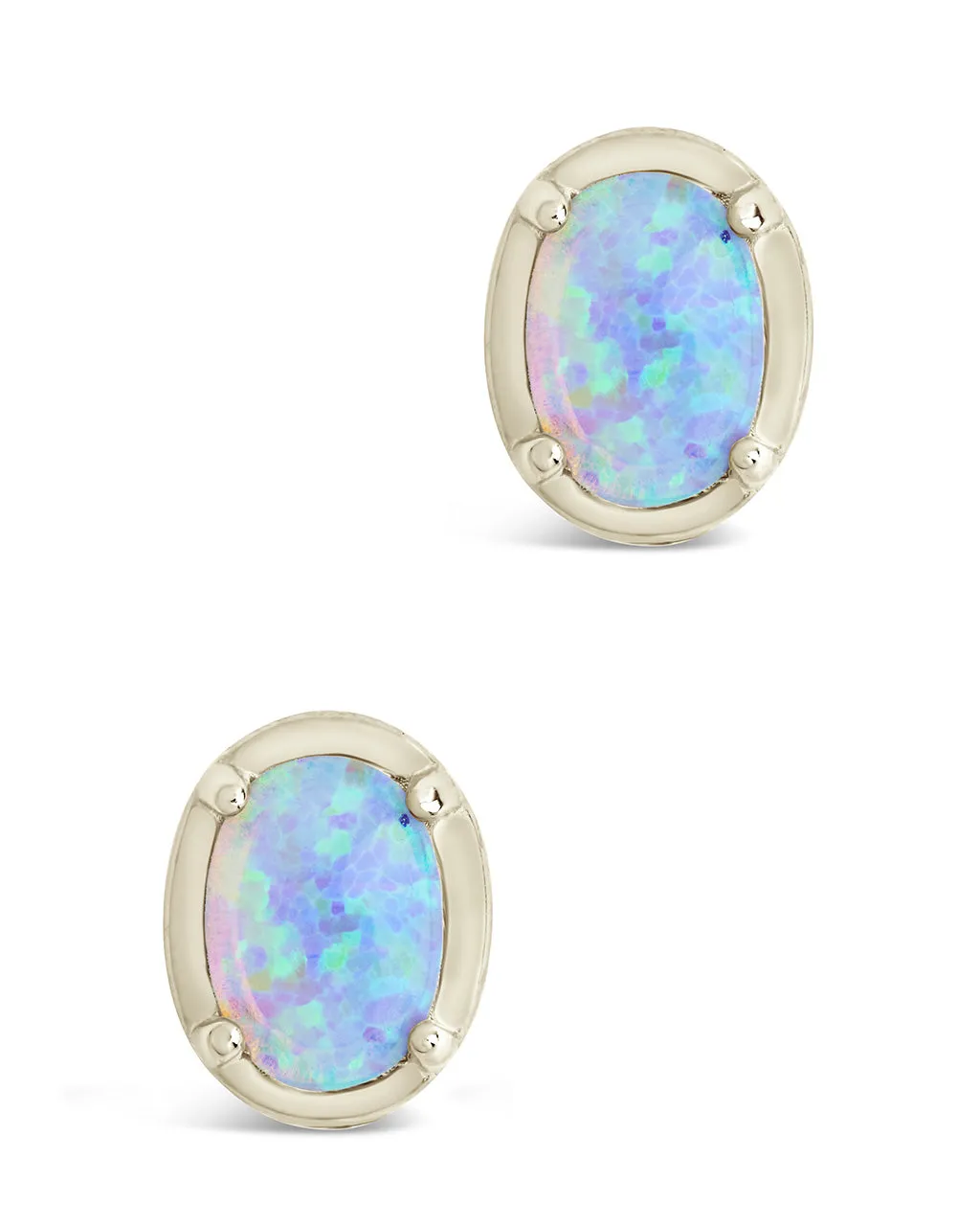 Sterling Silver Blue Opal Oval Stud Earrings