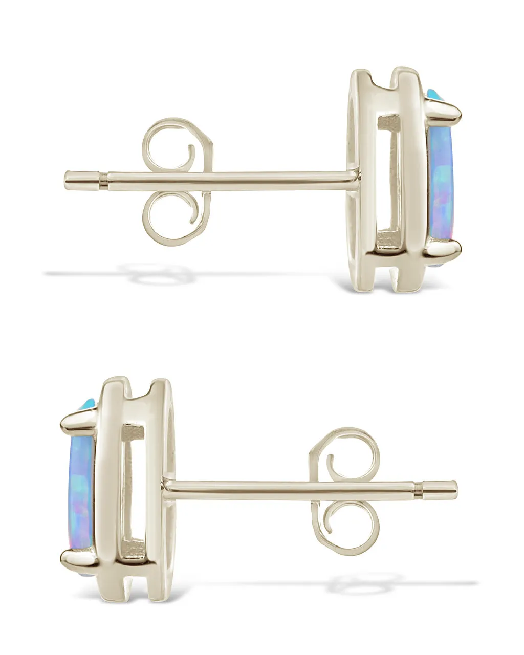 Sterling Silver Blue Opal Oval Stud Earrings
