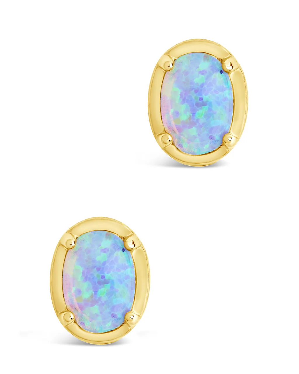 Sterling Silver Blue Opal Oval Stud Earrings