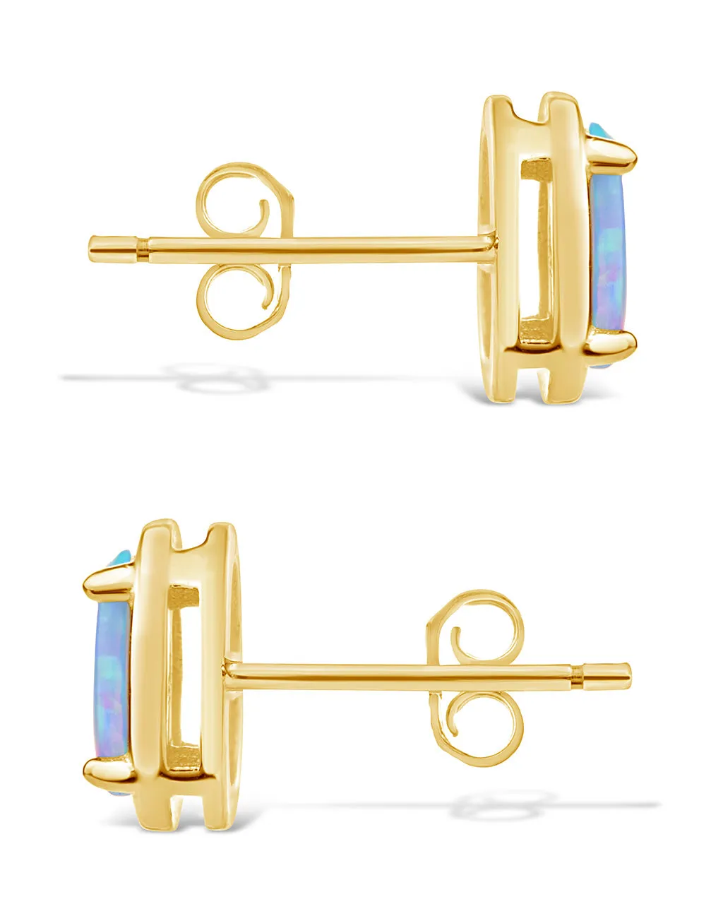 Sterling Silver Blue Opal Oval Stud Earrings