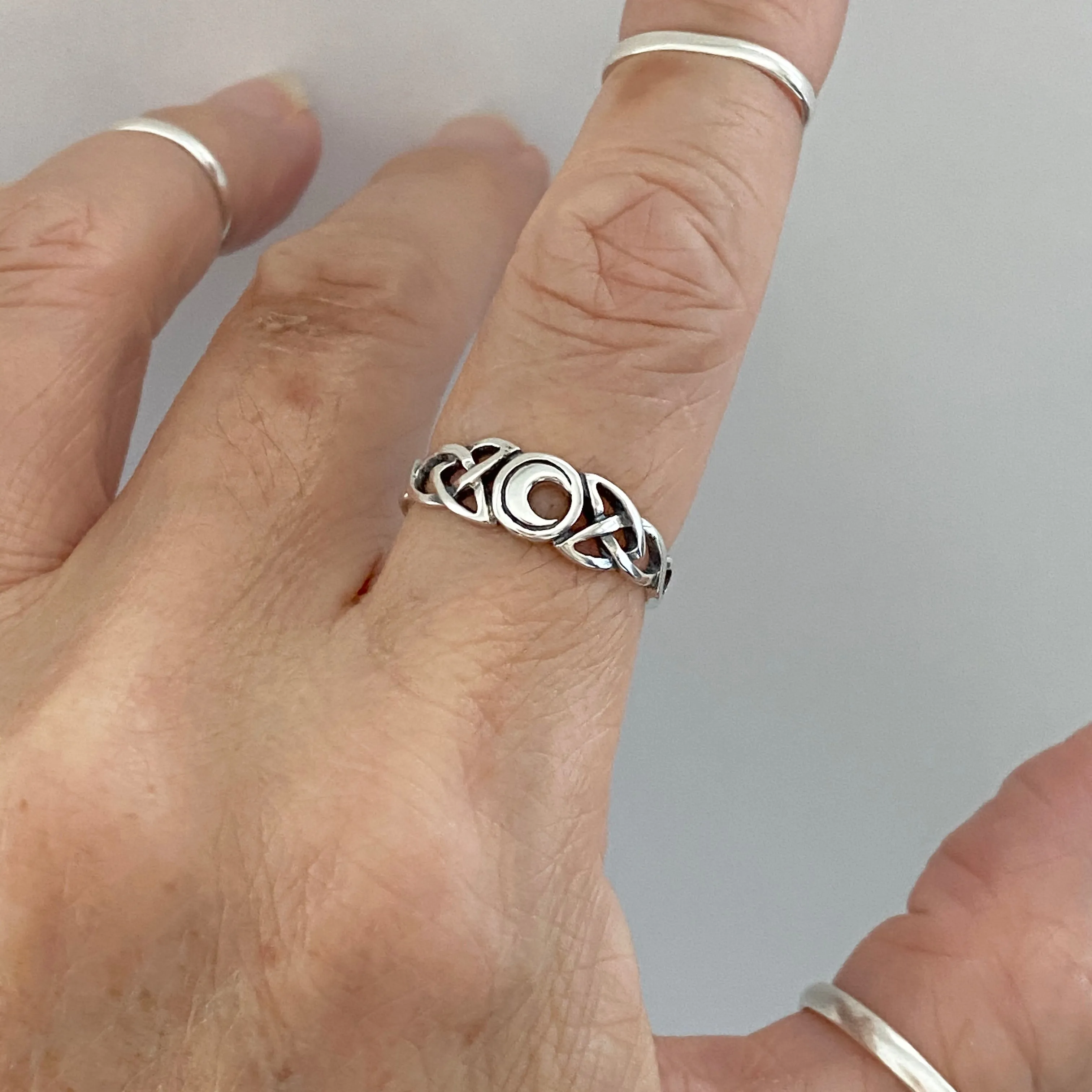 Sterling Silver Celtic and Moon Ring, Celtic Ring, Boho Ring, Silver Ring