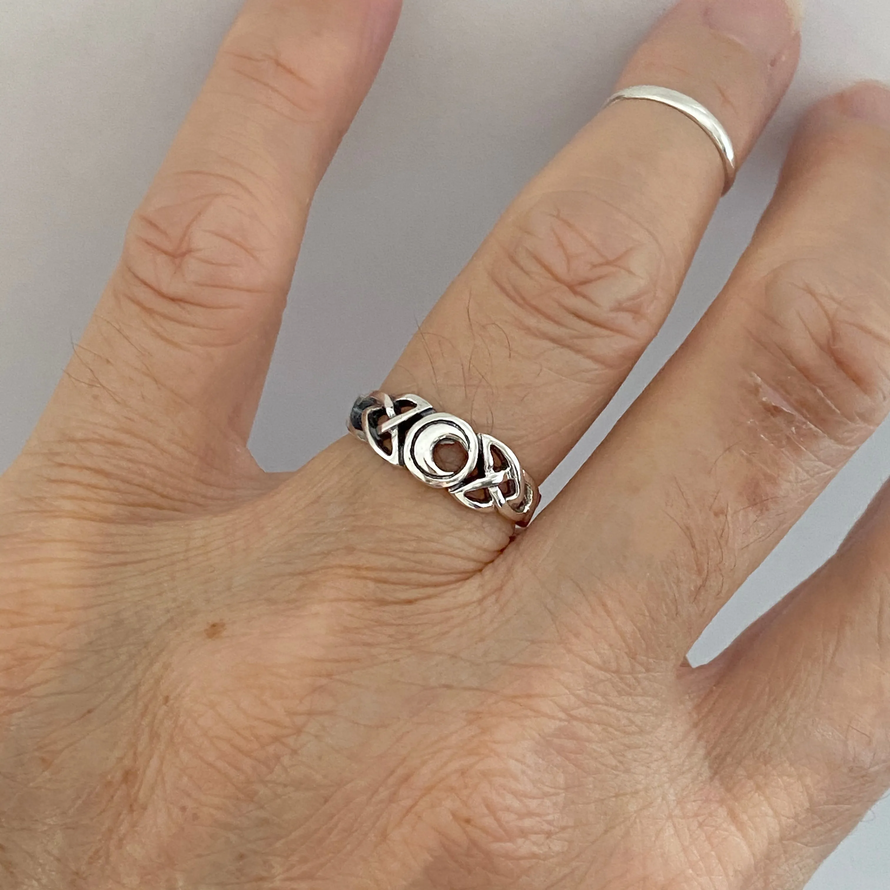 Sterling Silver Celtic and Moon Ring, Celtic Ring, Boho Ring, Silver Ring