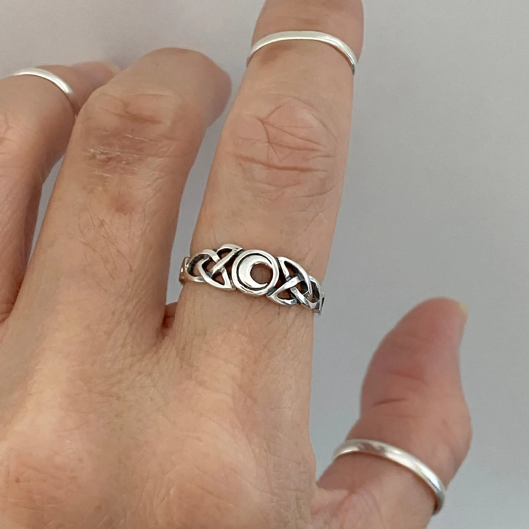 Sterling Silver Celtic and Moon Ring, Celtic Ring, Boho Ring, Silver Ring