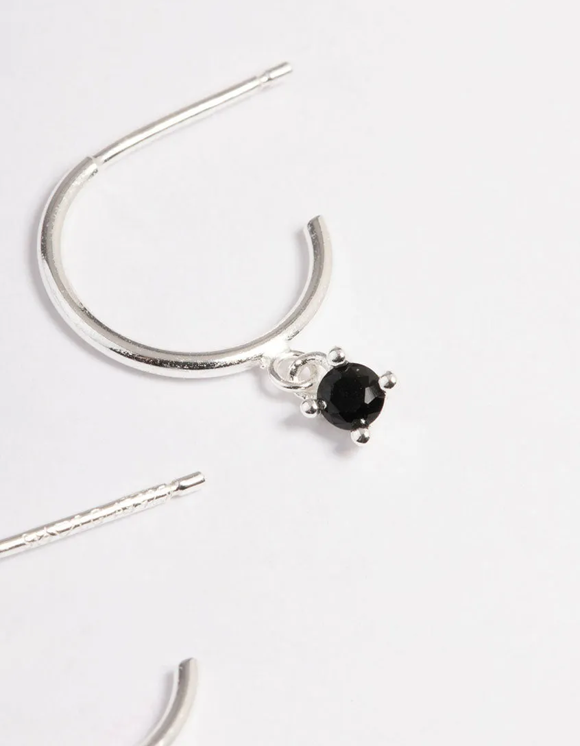 Sterling Silver Cubic Zirconia Four Claw Hoop Earrings