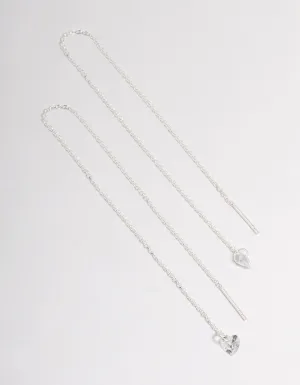 Sterling Silver Cubic Zirconia Heart Threader Earrings