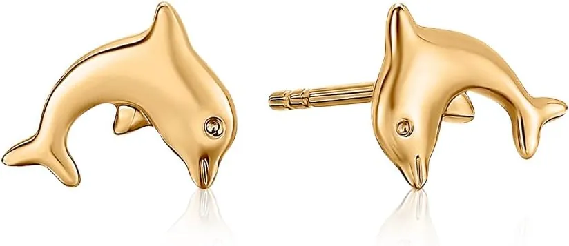 Sterling Silver Dolphin Earrings - Hypoallergic Sterling Silver Plated Rhodium or 18K Gold Plated - Statement Earrings for Women and Girls - Summer and Hawaiian Themed