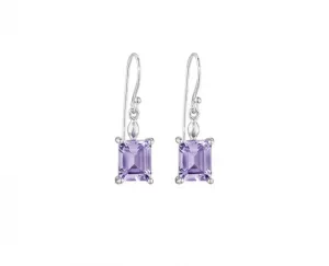 Sterling Silver Drop Earrings with two Emerald Cut Amethyst Drops