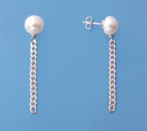 Sterling Silver Earrings with  9.5-10mm Button Shape Freshwater Pearl