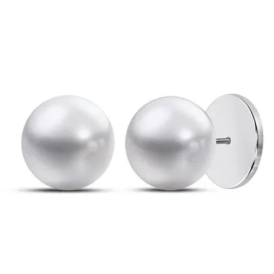 Sterling Silver Engravable Reversible Pearl Back Stud Earrings