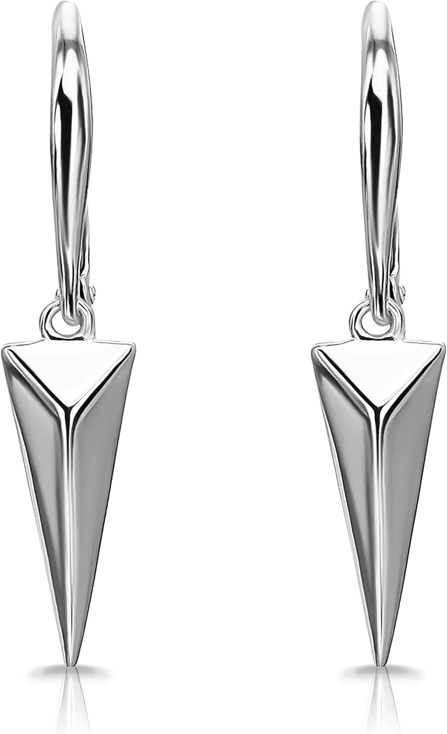 Sterling Silver Geometric Minimalist Triangle Leverback Dangle Drop Earrings for Women Mens