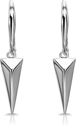 Sterling Silver Geometric Minimalist Triangle Leverback Dangle Drop Earrings for Women Mens