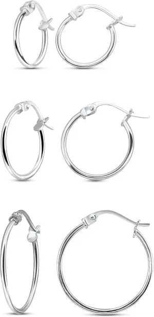 Sterling Silver Hoop Earrings for Women - Gold Hoop Earrings - Hoop Earrings Set - Thin Light Polished Round Post Click-top Hoops Earring for Women Men, 12-20mm Diameter, 1-3 Pairs Jewelry Sets