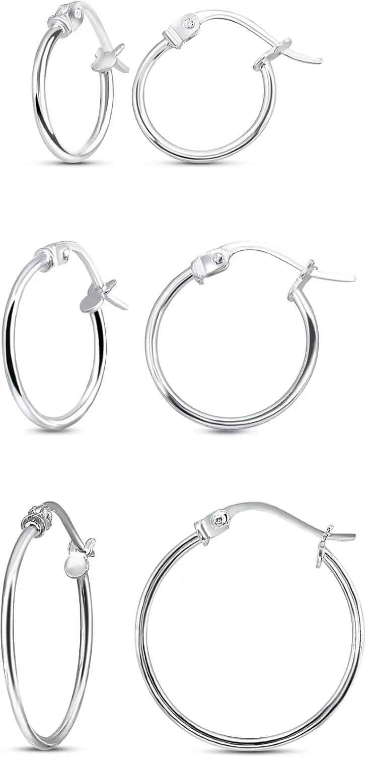 Sterling Silver Hoop Earrings for Women - Gold Hoop Earrings - Hoop Earrings Set - Thin Light Polished Round Post Click-top Hoops Earring for Women Men, 12-20mm Diameter, 1-3 Pairs Jewelry Sets