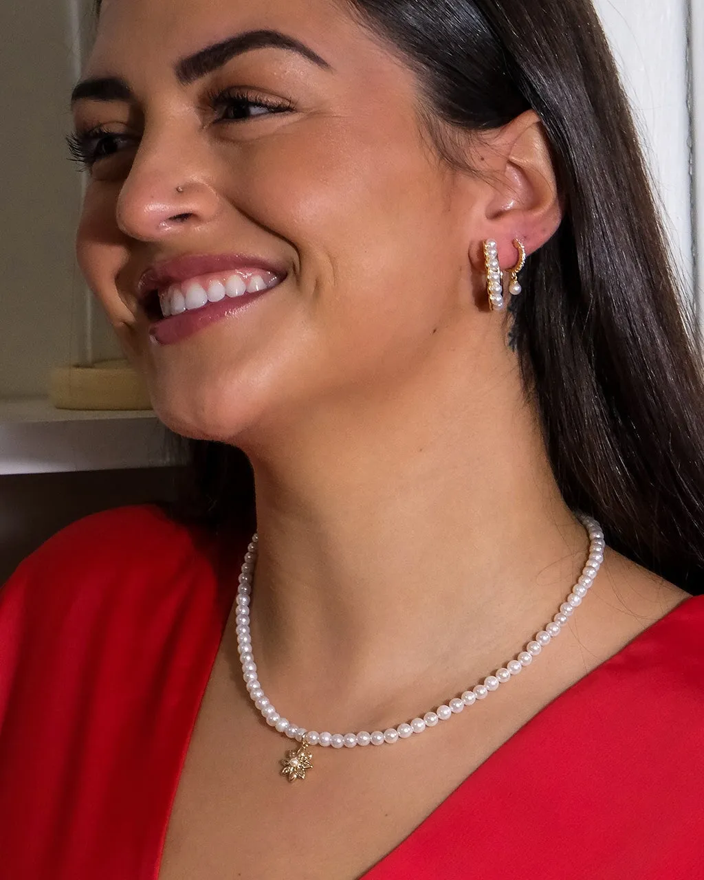 Sterling Silver Maggie CZ & Pearl Hoop Earrings