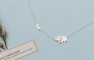 Sterling Silver Mother Baby Elephant Pendant Choker Necklace